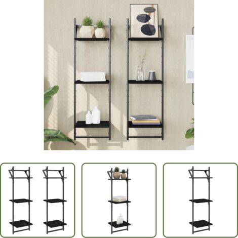 Scaffale a parete -  Mensole a Muro con Aste 3 Livelli 2pz Nere 30x25x100 cm