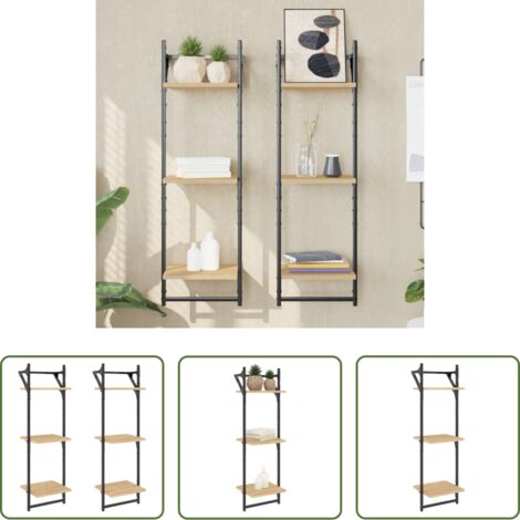 Scaffale a parete -  Mensole a Muro con Aste 3 Livelli 2pz Rovere Sonoma 30x25x100cm