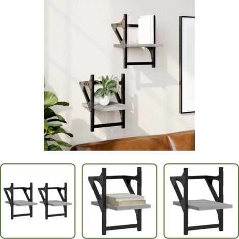 Scaffale a parete -  Mensole a Parete con Aste 2pz Grigio Sonoma 20x25x30 cm