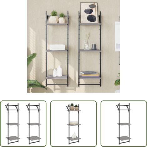 Scaffale a parete -  Mensole a Parete con Aste 2pz Grigio Sonoma 30x25x100 cm