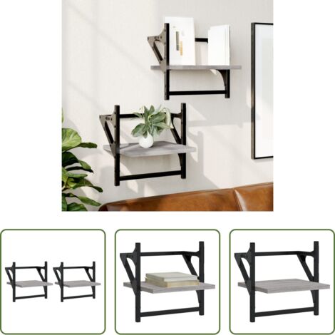 Scaffale a parete -  Mensole a Parete con Aste 2pz Grigio Sonoma 30x25x30 cm