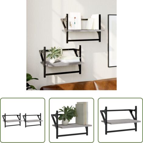 Scaffale a parete -  Mensole a Parete con Aste 2pz Grigio Sonoma 40x25x30 cm