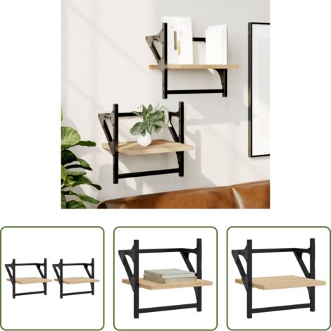 Scaffale a parete -  Mensole a Parete con Aste 2pz Rovere Sonoma 30x25x30 cm