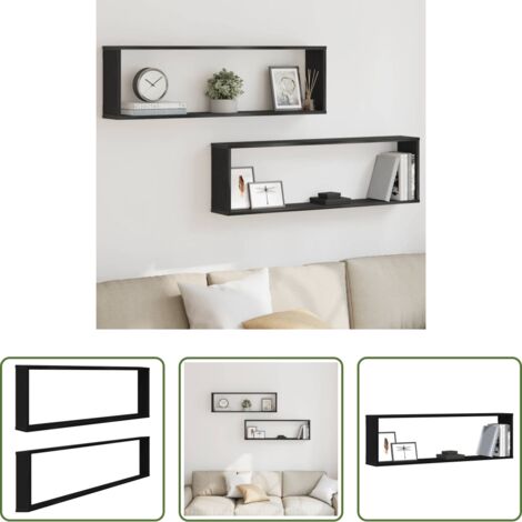 Scaffale a parete -  Mensole Parete Cubo 2 pz Rovere Nero 100x15x30 cm Multistrato