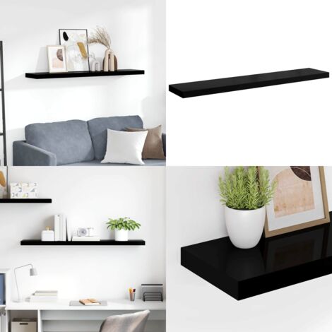 Scaffale a Parete Nero Lucido 120x23,5x3,8 cm in MDF - Scaffale a parete - Supporto espositivo