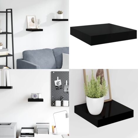 Scaffale a Parete Nero Lucido 23x23,5x3,8 cm in MDF - Scaffale a parete - Supporto espositivo