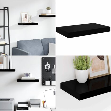 Scaffale a Parete Nero Lucido 40x23x3,8 cm in MDF - Scaffale a parete - Supporto espositivo