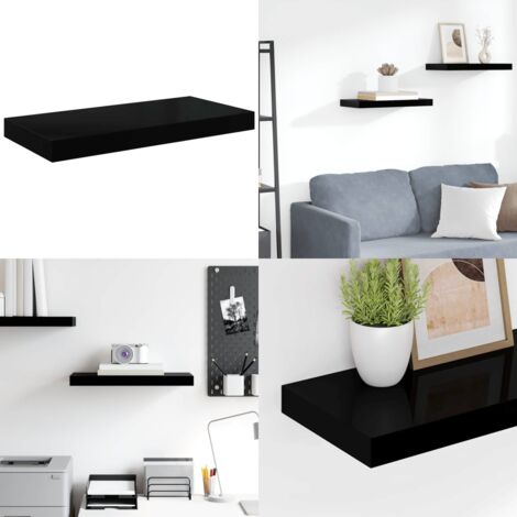 Scaffale a Parete Nero Lucido 50x23x3,8 cm in MDF - Scaffale a parete - Supporto espositivo