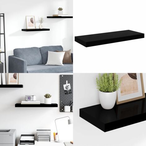 Scaffale a Parete Nero Lucido 60x23,5x3,8 cm in MDF - Scaffale a parete - Supporto espositivo