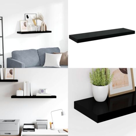 Scaffale a Parete Nero Lucido 80x23,5x3,8 cm in MDF - Scaffale a parete - Supporto espositivo