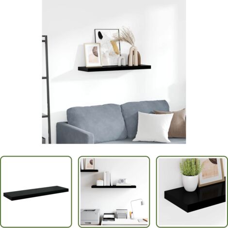 Scaffale a parete - Scaffale a Parete Nero Lucido 80x23,5x3,8 cm in MDF