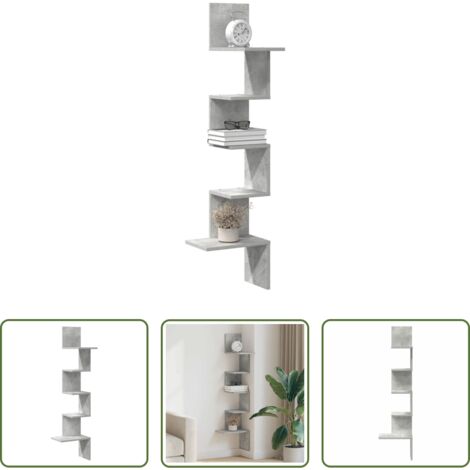 Scaffale a Parete -  Scaffale Angolare a Muro Grigio Cemento 32x32x127,5 cm