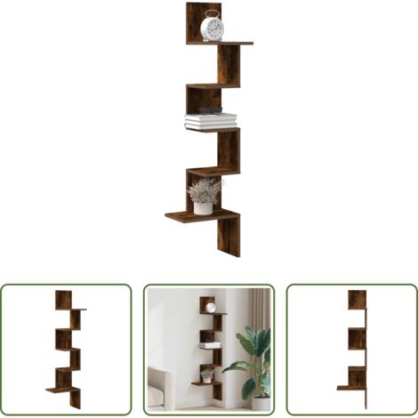 Scaffale a Parete -  Scaffale Angolare a Muro Rovere Fumo 32x32x127,5 cm Truciolato