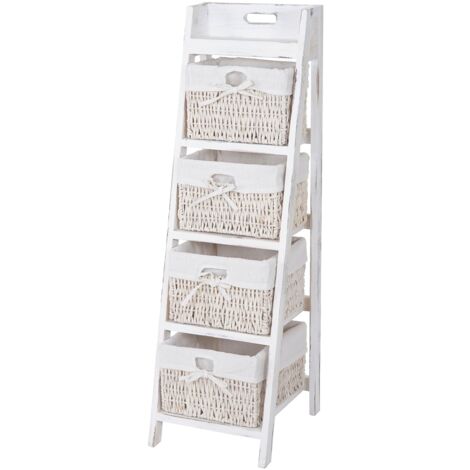 Scaffale a scala con 4 cassetti cestello 101x30 cm stile vintage in legno bianco 040002545