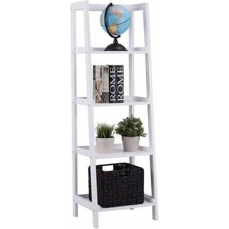 Scaffale a Scale, Mensola, Mobile ad Angolo con 4 Ripiani in MDF per Cucina e Soggiorno, Bianco