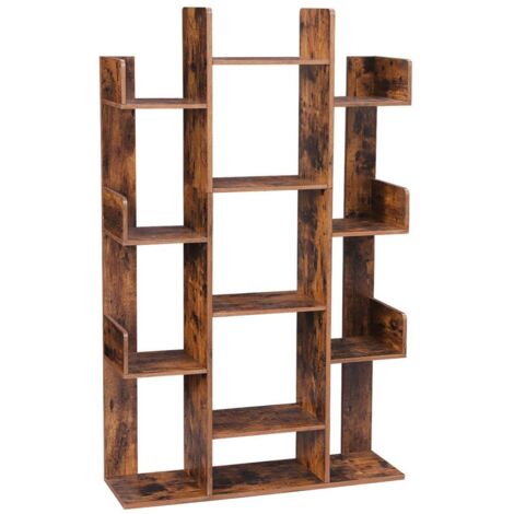 Scaffale ad albero libreria con contenitore a 13 scomparti 86 x 25 x 140 cm con angoli arrotondati e bordi rustici marrone 120002827