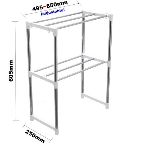 Griglia per forno a microonde a 2 livelli, ripiano estraibile per microonde,  ripiano da cucina in acciaio al carbonio, mini staffa per forno per cucine  piccole, 40/64 x 36,5 x 78 cm, bianco