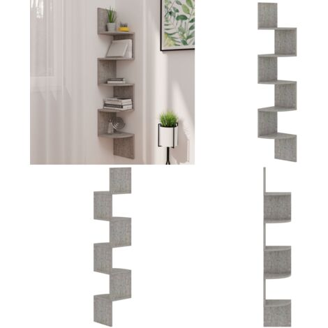 Scaffale Angolare a Muro Grigio Cemento 19x19x123cm Multistrato - Scaffale da Parete - Scaffale in Legno