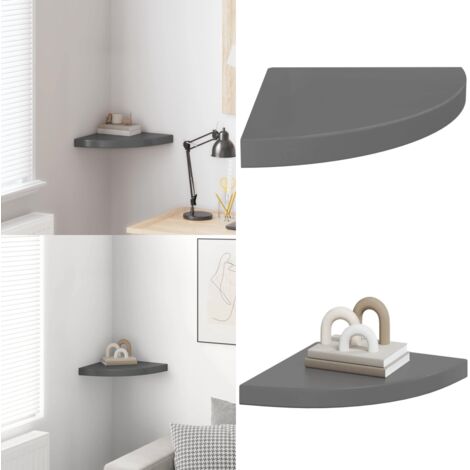 Scaffale Angolare a Parete Grigio Lucido 35x35x3,8 cm in MDF - Scaffale a Parete - Scaffale in MDF