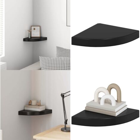 Scaffale Angolare a Parete Nero Lucido 25x25x3,8 cm in MDF - Scaffale a Parete - Scaffale in MDF
