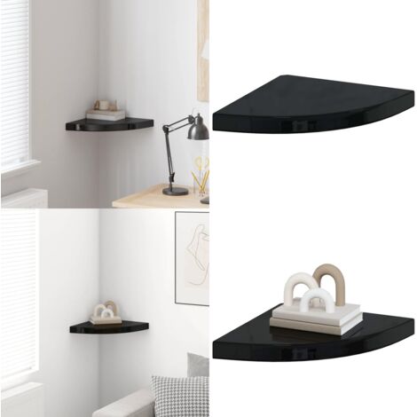Scaffale Angolare a Parete Nero Lucido 35x35x3,8 cm in MDF - Scaffale a Parete - Scaffale in MDF
