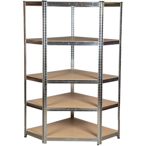 scaffale angolare in metallo easy system con 5 ripiani in mdf, 90x90x40x40x180 cm