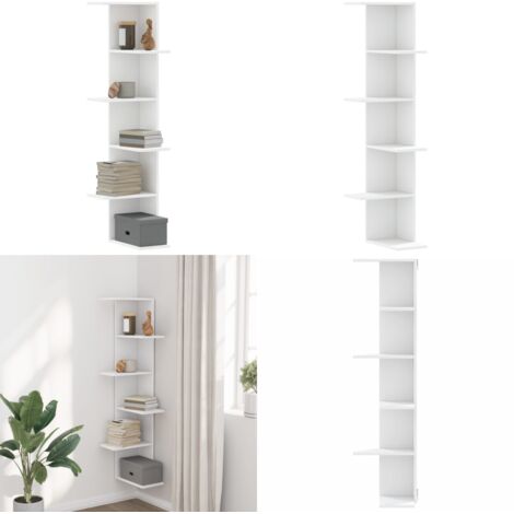 Scaffale Angolare Muro Bianco 36,5x36,5x140cm Legno Multistrato - Scaffale in legno multistrato - Scaffale da parete