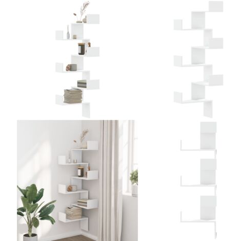 Scaffale Angolare Muro Bianco 45x45x147 cm Legno Multistrato - Scaffale da parete - Scaffale in legno