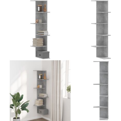 Scaffale Angolare Muro Grigio Cemento 36,5x36,5x140 cm Legno - Scaffale in legno - Scaffale da parete