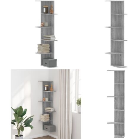 Scaffale Angolare Muro Grigio Sonoma 36,5x36,5x140 cm Legno - Scaffale in legno - Scaffale da parete