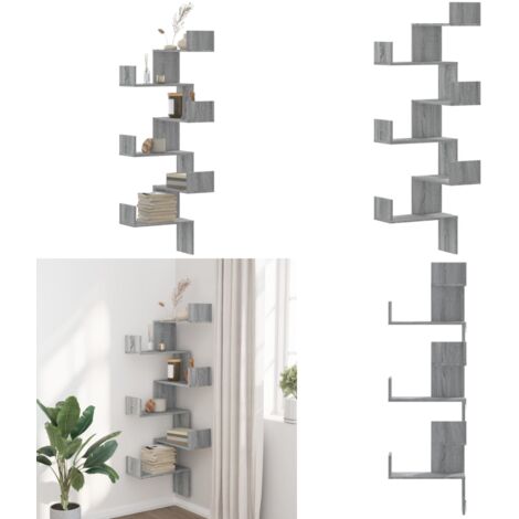 Scaffale Angolare Muro Grigio Sonoma 45x45x147 cm Multistrato - Scaffale da parete grigio - Scaffale da parete multistrato