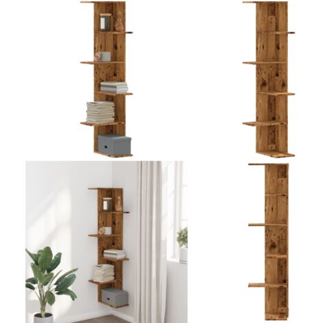Scaffale Angolare Muro Legno Antico 36,5x36,5x140cm Multistrato - Scaffale da parete - Scaffale in legno