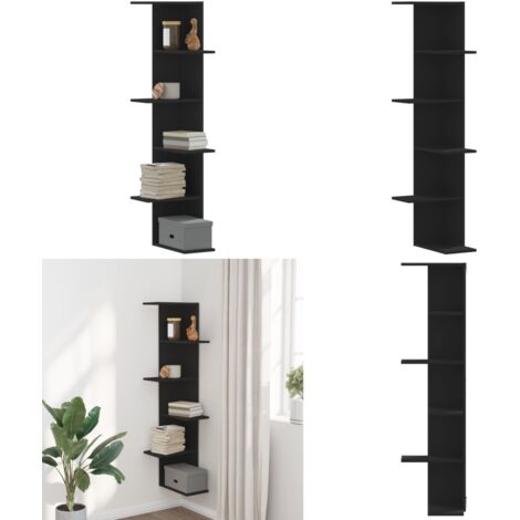 Scaffale Angolare Muro Nero 36,5x36,5x140 cm Legno Multistrato - Scaffale in legno multistrato - Scaffale per salotto