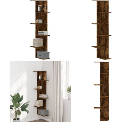Scaffale Angolare Muro Rovere Fumo 36,5x36,5x140cm Multistrato - Scaffale da parete - Scaffale in legno multistrato