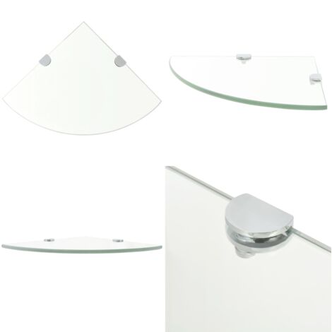 Scaffale Angolare Supporti Cromati in Vetro Trasparente 25x25cm - Scaffale a Parete - Scaffale in Vetro