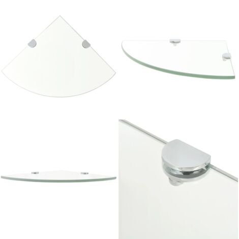 Scaffale Angolare Supporti Cromati in Vetro Trasparente 35x35cm - Scaffale a parete - Scaffale in vetro