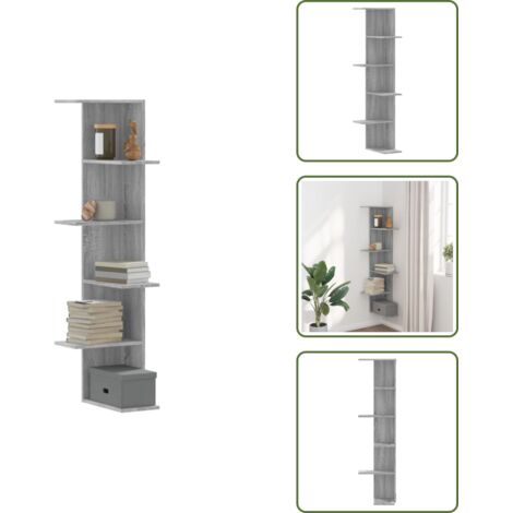 Scaffale angolare - vidaXL Scaffale Angolare Muro Grigio Sonoma 36,5x36,5x140 cm Legno - Scaffale in legno multistrato