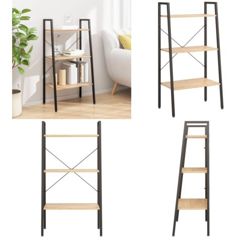 Scaffale Autoportante 3 Ripiani Marrone Chiaro Nero 56x35x108cm - Scaffale da interno - Scaffale da casa