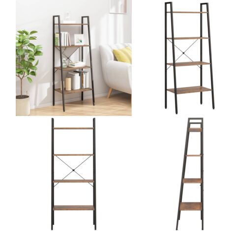 Scaffale Autoportante 4 Ripiani Marrone Scuro Nero 56x35x140 cm - Scaffale per casa - Scaffale per ufficio