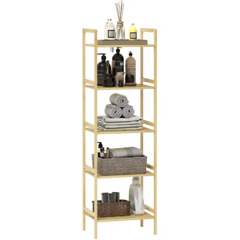 Scaffale Bagno 43,5x31,5x142 cm  a 5 Ripiani Regolabili in Bambù