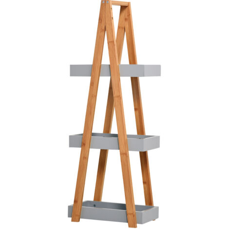 Scaffale Bagno in MDF e Bambù Kleankin con 3 Mensole, Grigio, 30x18x81cm