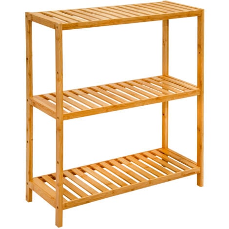 Scaffale Basso di Bambù 69x60x26 Scarpiera Legno Mobiletto Bagno Cucina Balcone