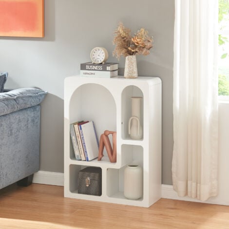 Scaffale Basso Vågå con 4 Scomparti Geometrici 80x60x24 cm Bianco [en.casa]