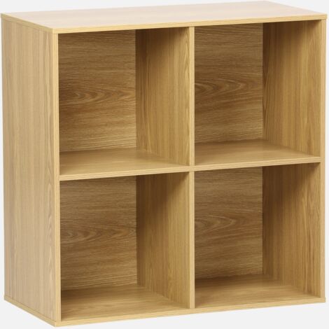 Scaffale, biblioteca, modulo di stoccaggio decorativo in legno 4 scomparti