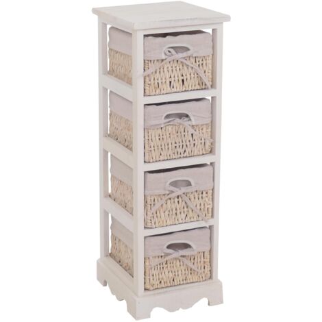 Scaffale cassettiera con 4 ceste shabby vintage legno di paulonia 28x25x74cm bianco