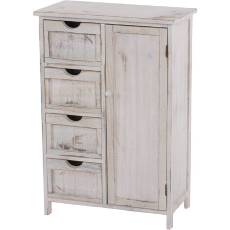 Scaffale cassettiera shabby vintage HHG-044 cassetti e sportello 30x55x82cm, bianco