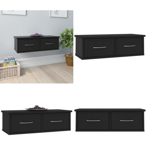Scaffale con Cassetti a Parete Nero 60x26x18,5 cm Multistrato - Cassetti a parete - Scaffale con cassetti