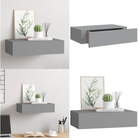 Scaffale con Cassetti da Parete Grigio 40x23,5x10 cm in MDF - Cassetto - Scaffale in mdf