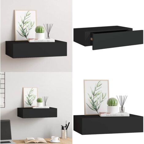 Scaffale con Cassetti da Parete Nero 40x23,5x10 cm in MDF - Cassetto da parete - Scaffale in MDF