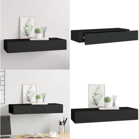 Scaffale con Cassetti da Parete Nero 60x23,5x10 cm in MDF - Cassetto - MDF